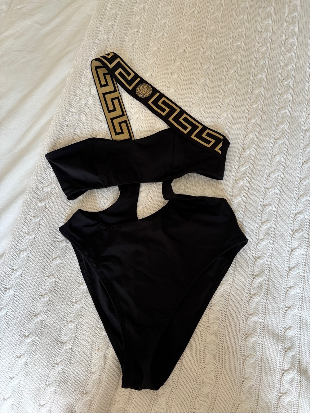 Versace Greca Border One-Shoulder Cut-Out Swimsuit | Size 2